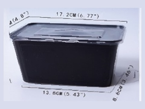 Black and white square microwavable food box, 1,070 ml