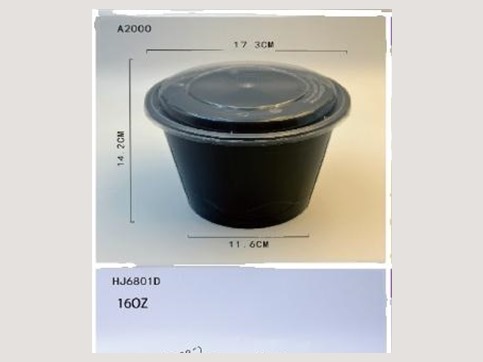 Black round microwavable bowl with clear lid, 1,000 ml